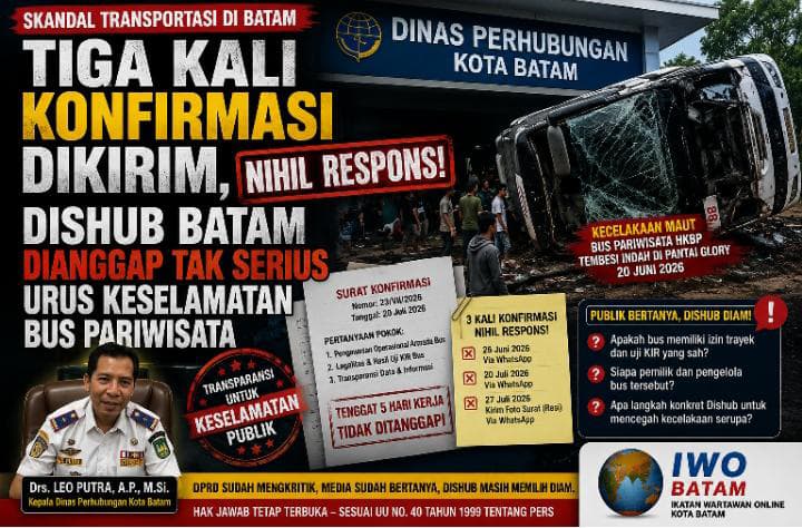 Diam Seribu Bahasa, Dishub Batam Tak Jawab Konfirmasi Soal Legalitas Bus Pariwisata Maut di Pantai Glory
